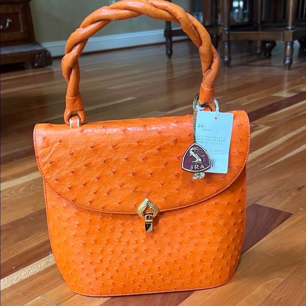 Orange Ostrich Leather Handbag